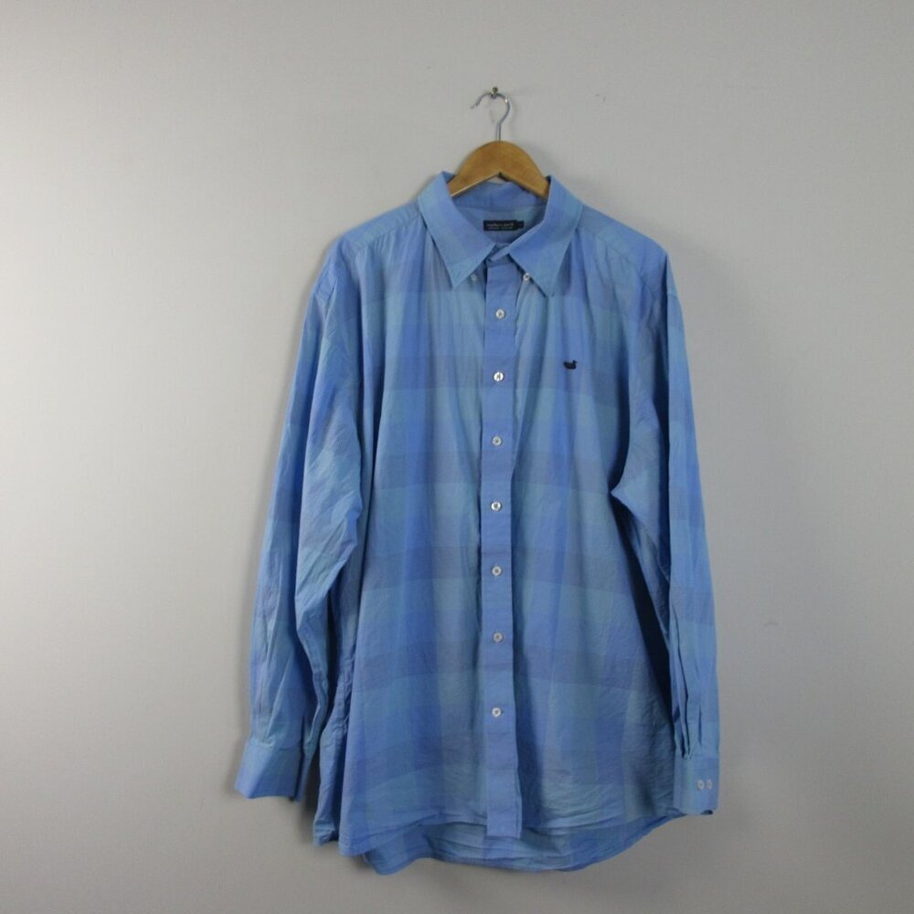 Southern Marsh Men's Check Dress Shirt 2X Blue Wrinkle Free Casual 100% cotton